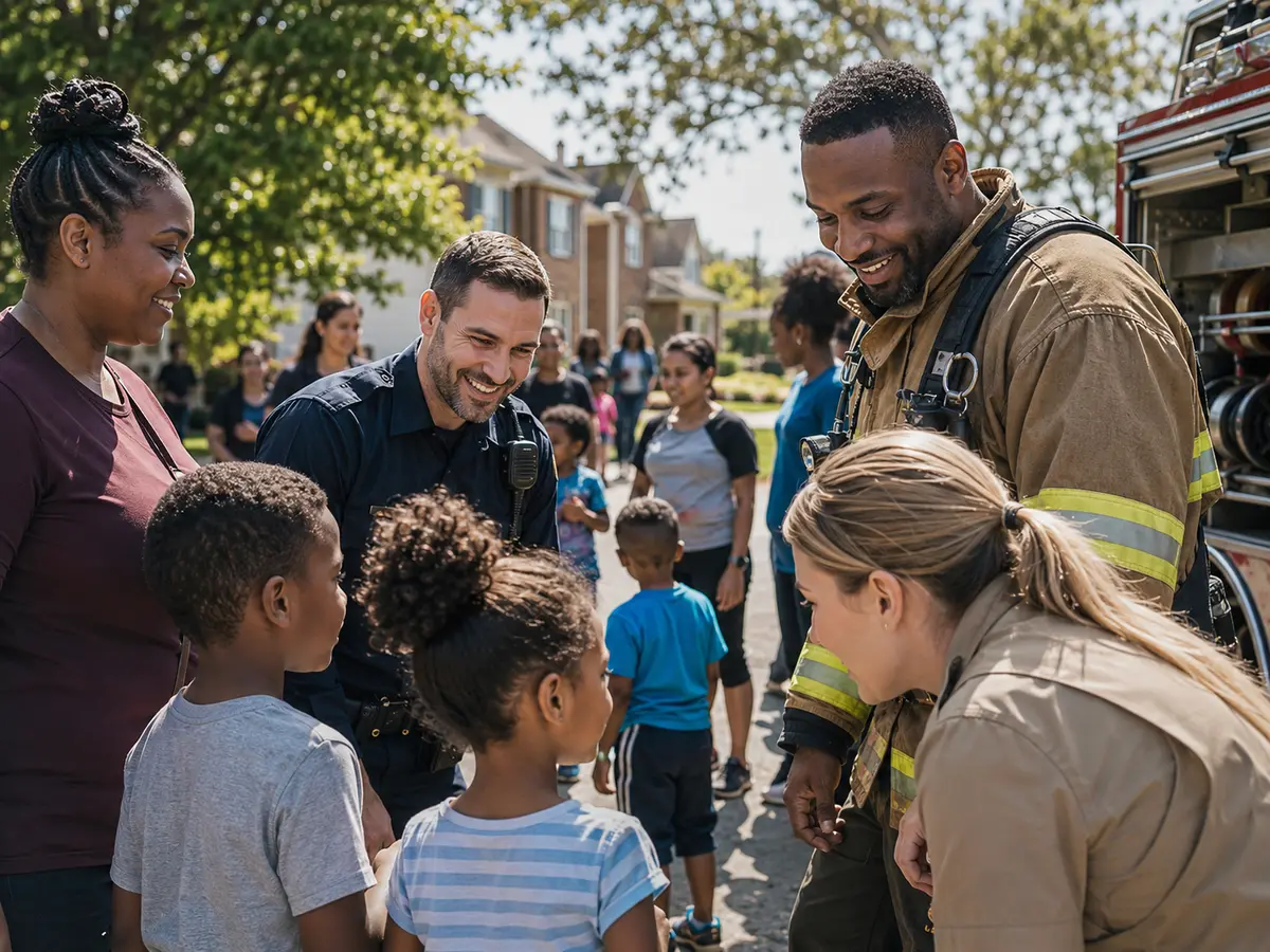 Public-safety professionals connecting with families in the community